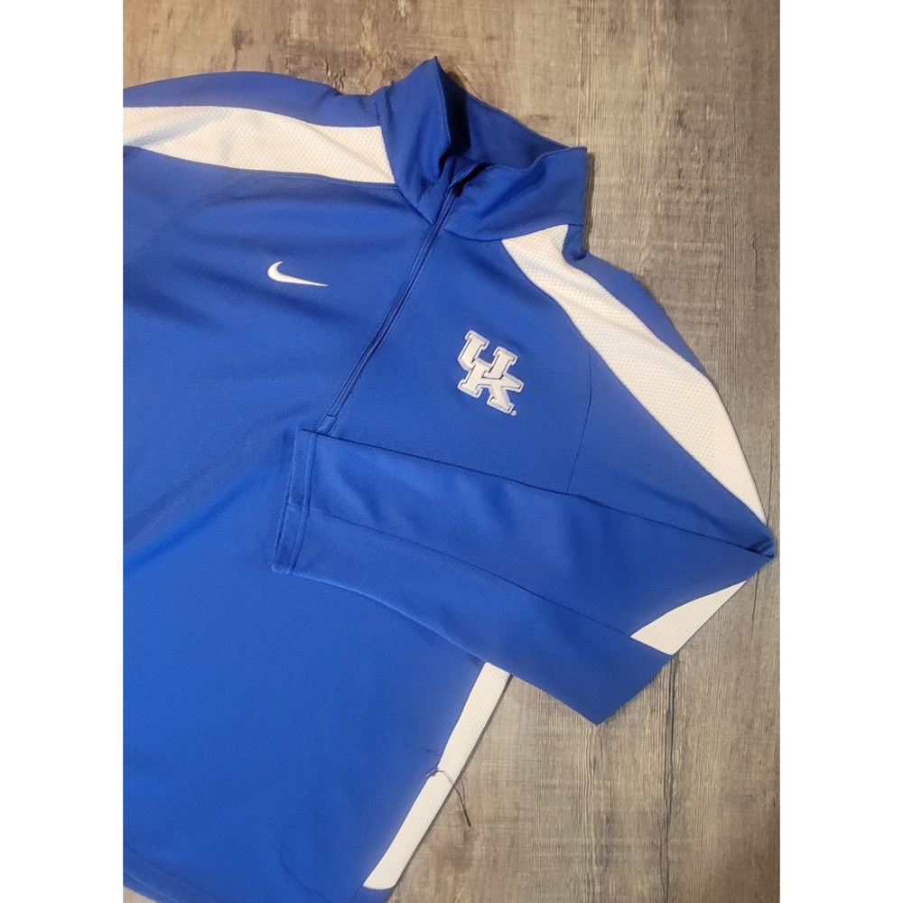 Nike Kentucky Wildcats 1/4 Zip Pullover Royal Blue White Mens Large UK Logo